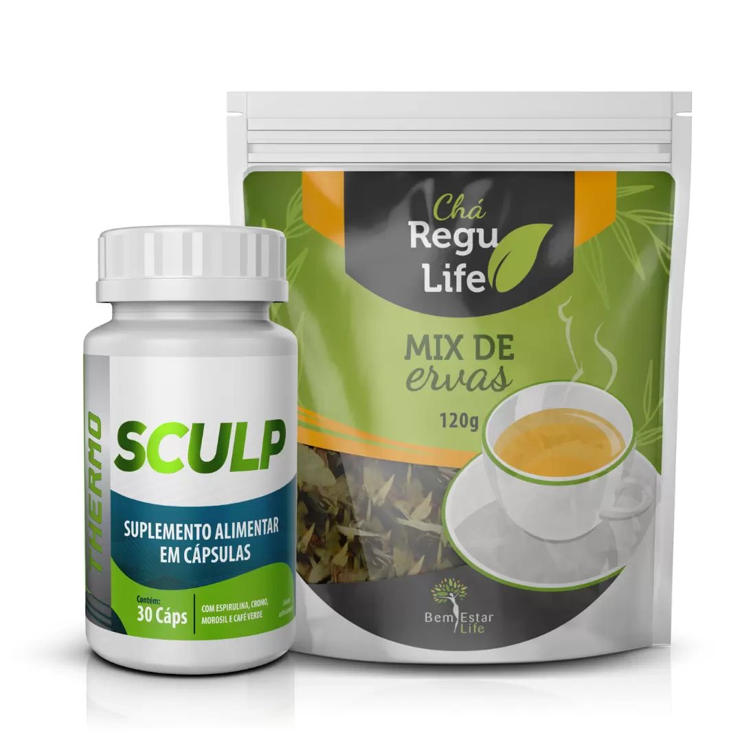 KIT EMAGRECEDOR SCULP THERMO + CHA REGU LIFE PACOTE 120GR 