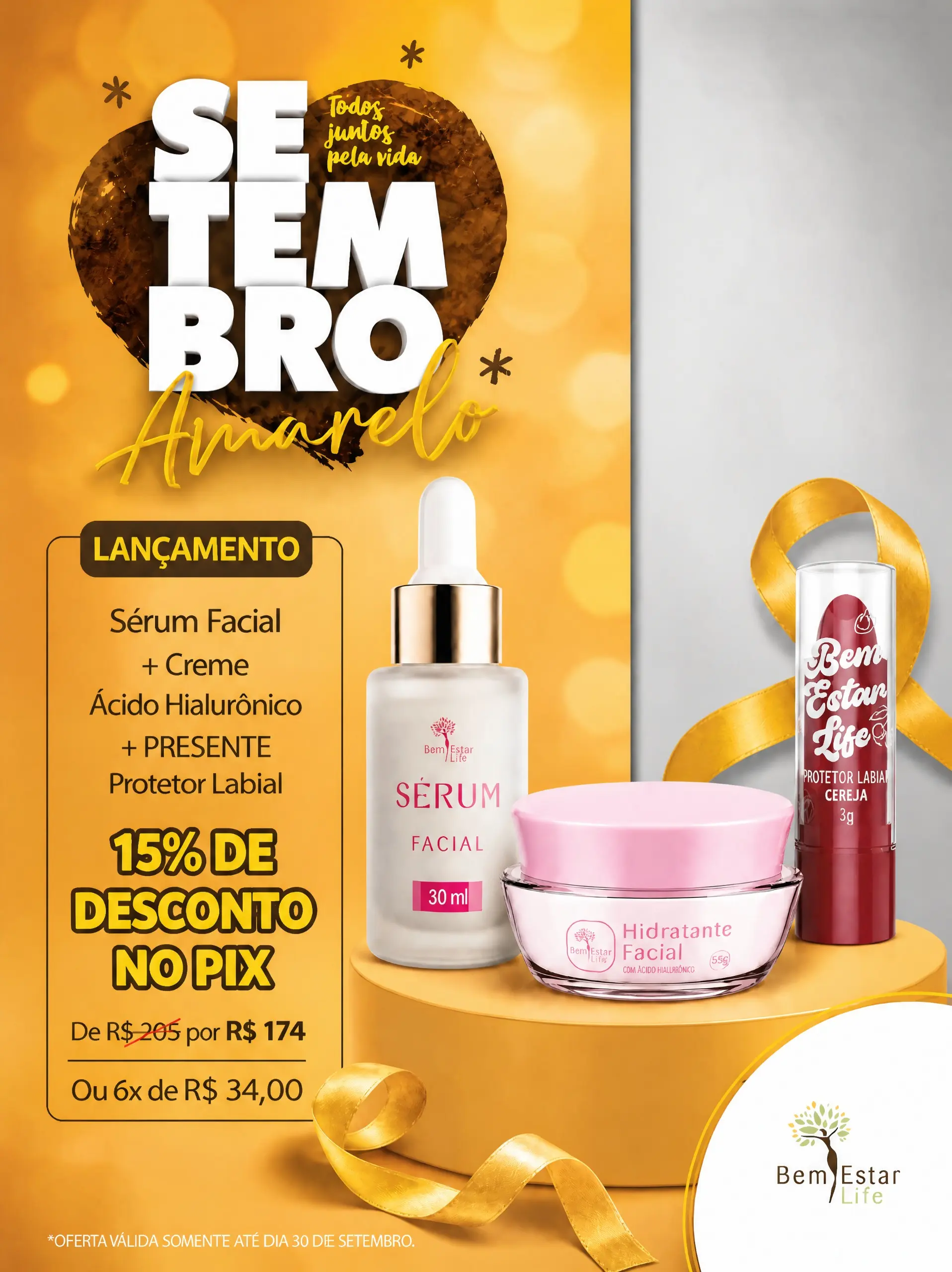OFERTA - 15% DESCONTO SERUM FACIAL 30ML + CREME FACIAL ACIDO HIALURONICO + PROTETOR LABIAL CEREJA