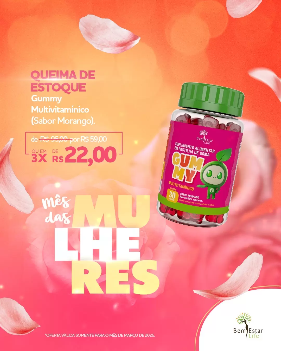 OFERTA - GUMMY SABOR MORANGO - 30 GOMINHAS