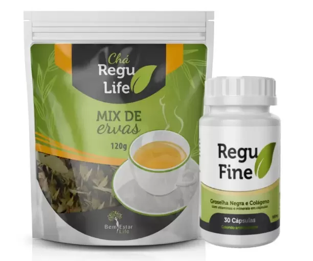 KIT EMAGRECEDOR REGU FINE + CHÁ REGU LIFE PACOTE 120G