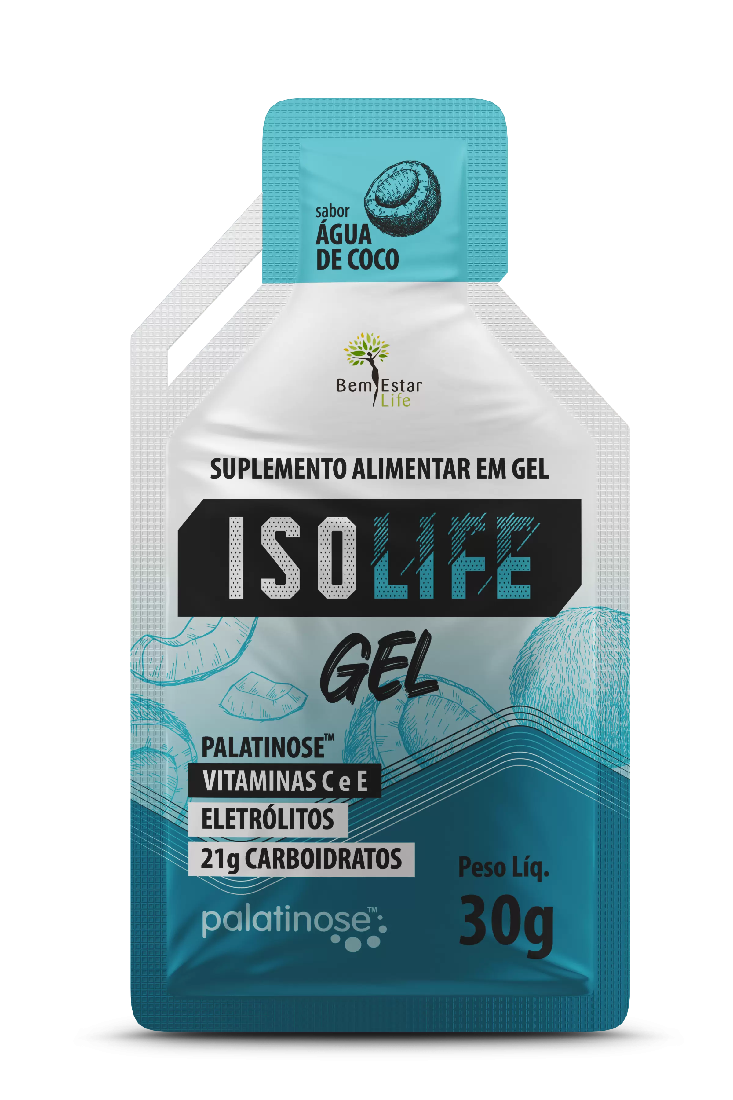 ISO LIFE GEL CARBO - CX.10 SACHE - SABOR AGUA DE COCO 