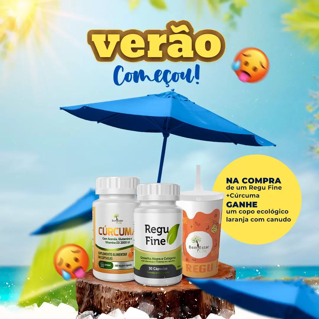 Oferta Verão - Compre 1 Regu Fine Inibidor e 1 Cúrcuma e ganhe 1 Copo Personalizado