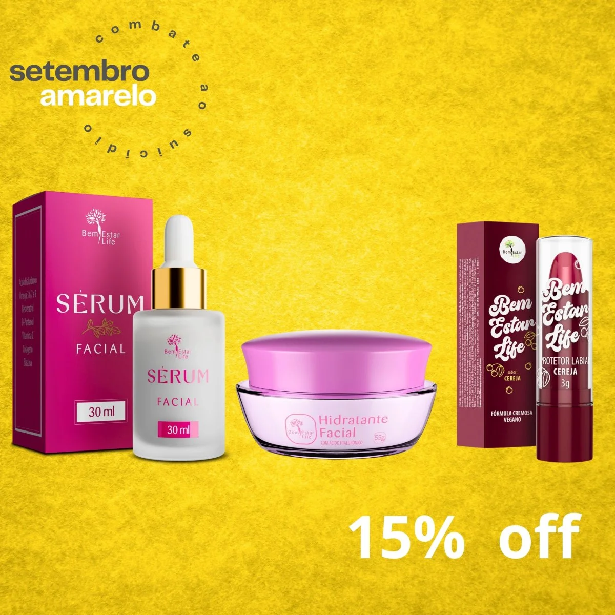 OFERTA - 15% DESCONTO SERUM FACIAL 30ML + CREME FACIAL ACIDO HIALURONICO + PROTETOR LABIAL CEREJA