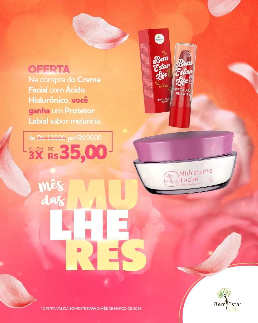 OFERTA - CREME FACIAL COM ACIDO HIALURONICO + PROTETOR LABIAL SABOR MELANCIA 