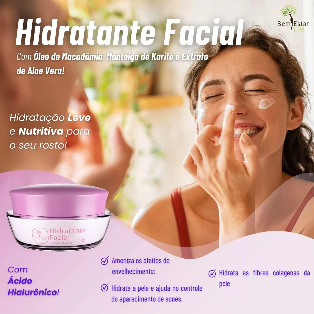 CREME HIDRATANTE FACIAL COM ACIDO HIALURÔNICO