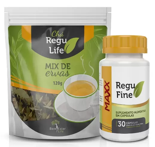 KIT EMAGRECEDOR REGU FINE MAXX + CHA REGU LIFE PACOTE 120GR